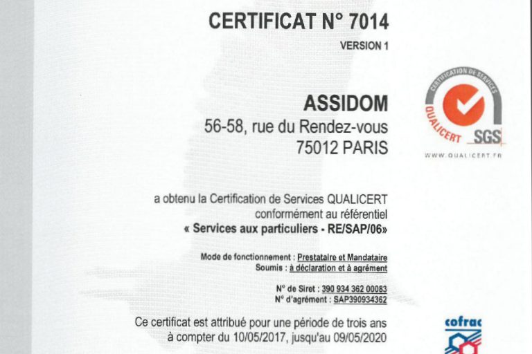 Certification de service Qualicert SGS